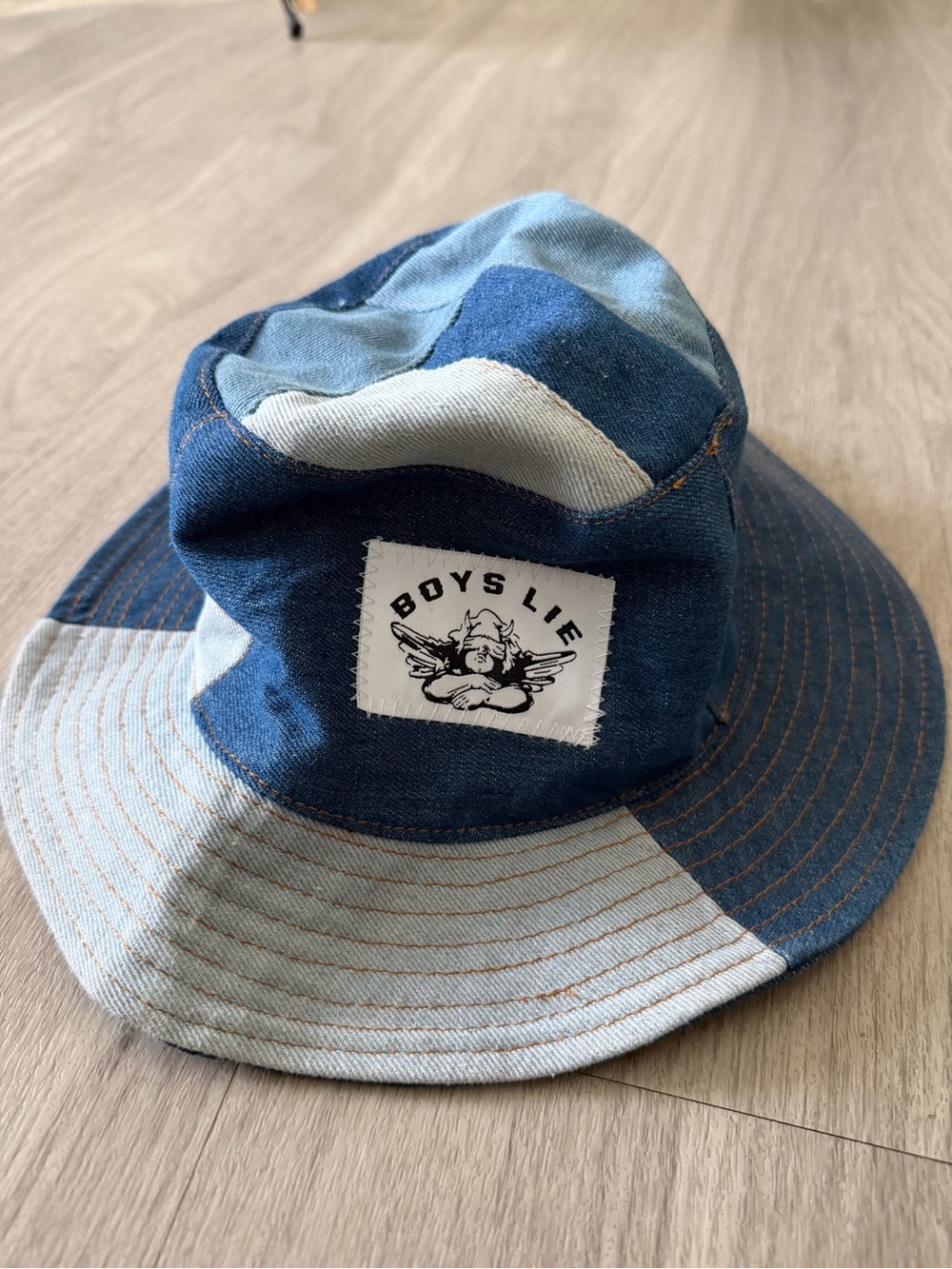 Boys Lie Two-Tone Denim Bucket Hat in Light and Dark Blue